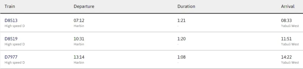 Harbin to Yabuli high speed train